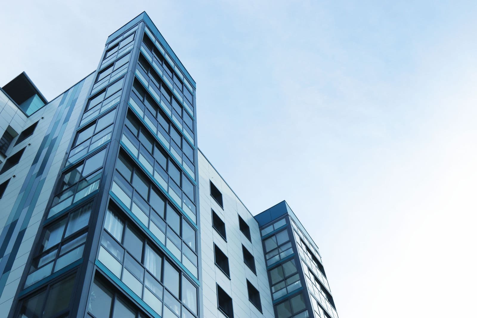 Looking up a modern building — foundation, structure, BUILD